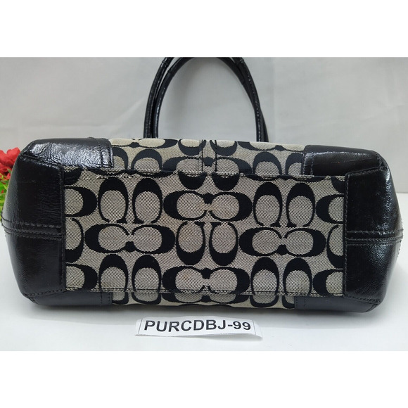 Coach Bleecker Signature Black Canvas Leather Trim Top Handle Tote Shoulder Bag - Picture 8 of 15